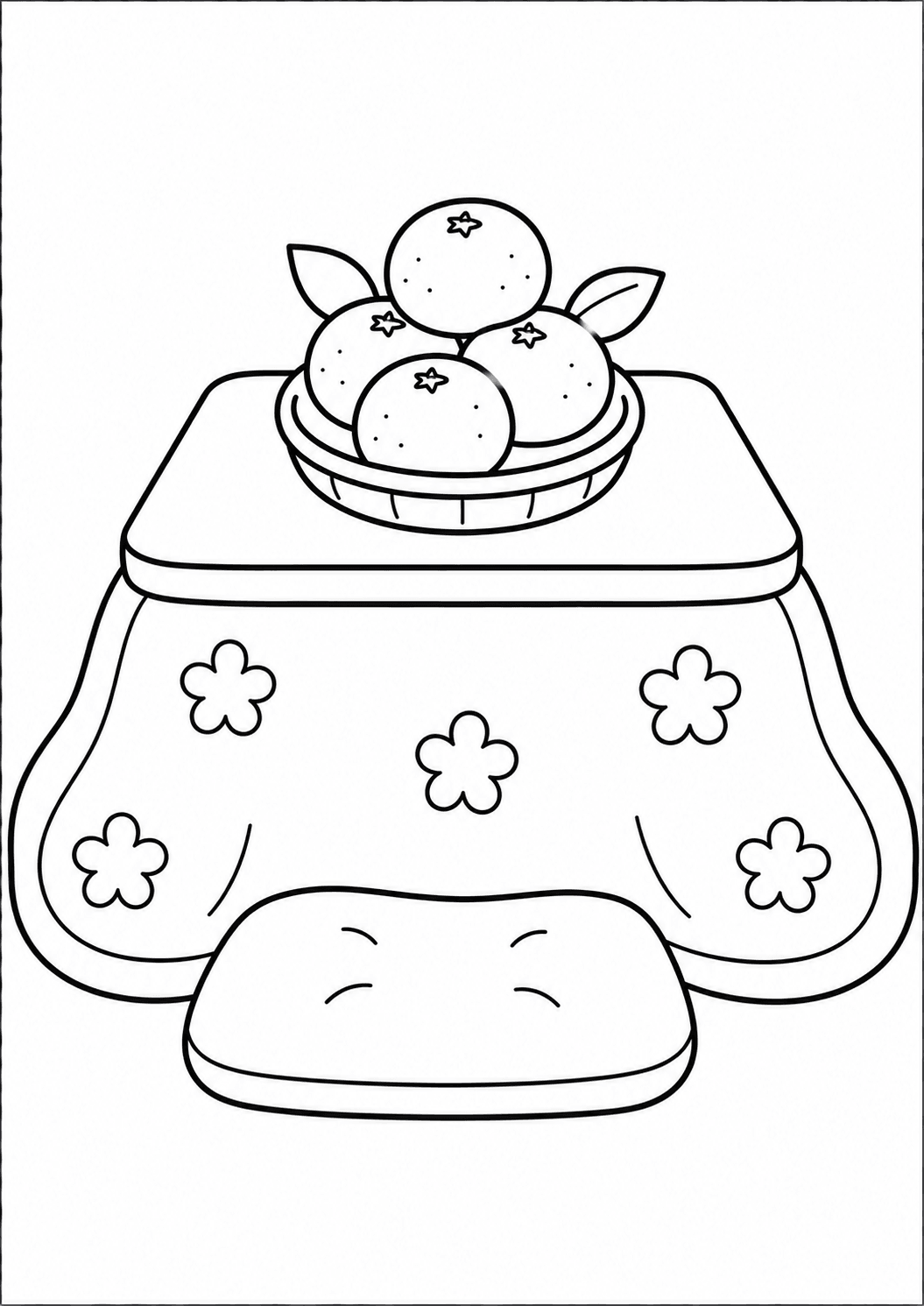 塗り絵【こたつとミカン】の線画イラスト