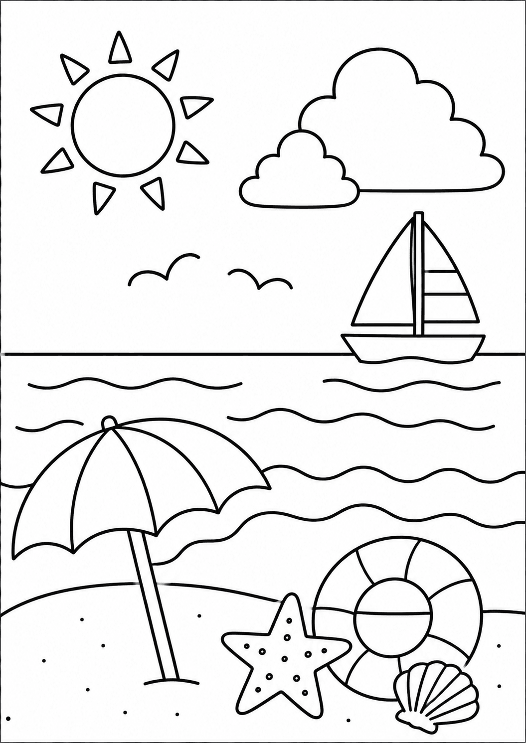 塗り絵【夏の海】の線画イラスト