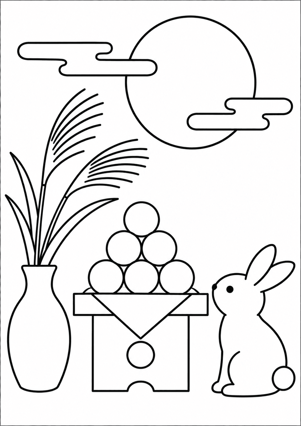 塗り絵【秋のお月見】の線画イラスト