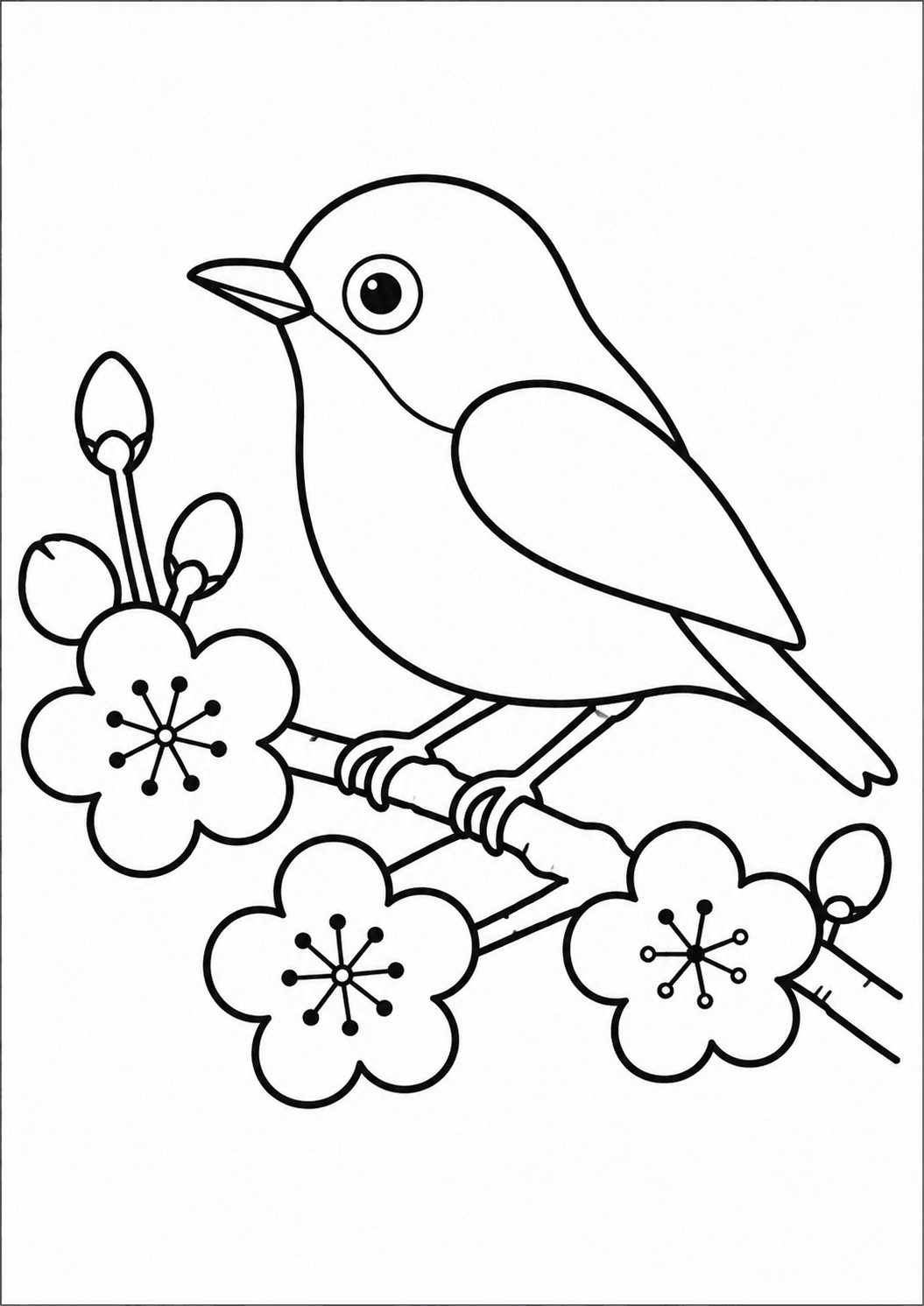 塗り絵【春の鳥(うぐいす)】の線画イラスト