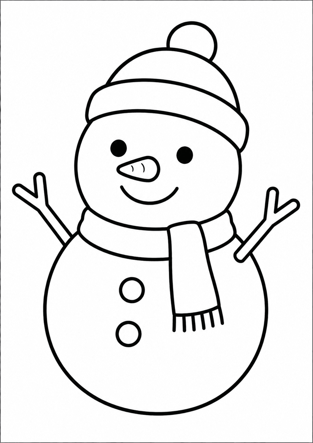 塗り絵【雪だるま】の線画イラスト